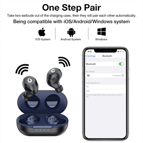 X9 Wireless Earbuds Bluetooth 5.3 Headphones, Waterproof Stereo Earphones with Touch Control and Microphone (Blue)