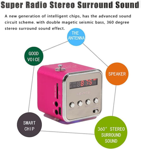 Eboxer Portable Mini Speaker Music Player FM Radio Stereo Speaker Support TF Card and U Disk, Brief Design, Perfect Mini Speaker for Room Bike Car for Phone/Tablet/Computer (Rose Red)