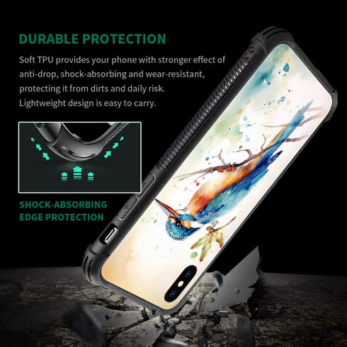 CARLOCA iPhone XR Case Compatible, Watercolor Bird Dragonfly Pattern Design, Shockproof Anti-Scratch Case for Girls,