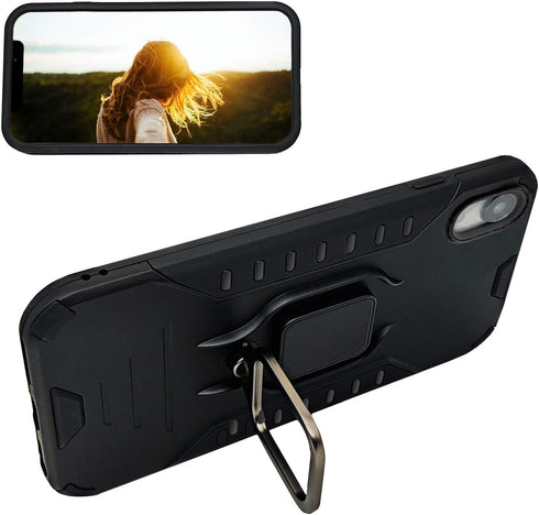 MODOS LOGICOS Case for iPhone XR, Dual Layers Shockproof Protective Case with Built-in 360 Metal Rotating Ring (Black)