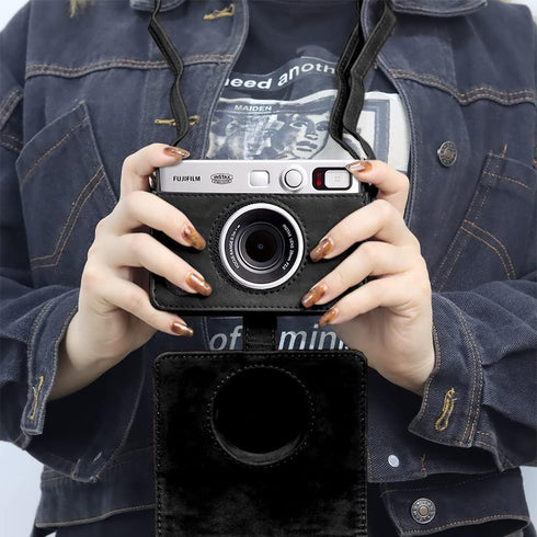 Protective Case for Fujifilm Mini EVO Instant Film Camera, PU Leather Bag with Strap (Black2)