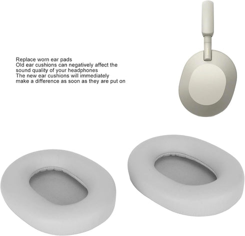 WH 1000XM5 Ear Cushions Replacement - Protein Leather, Cotton Pads, Noise Insulation Memory Foam, Platinum Silver.