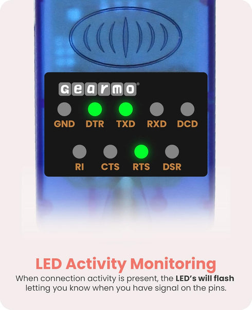 USB to Serial RS-232 Adapter with LED Indicators, FTDI Chipset, Supports Windows 11/10/8.1/8/7, Mac OS X 10.6 and Above
