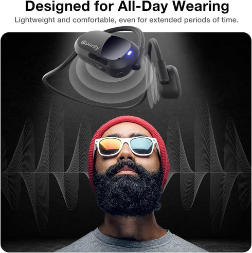 Purity Air Open Ear Headphones - Wireless Bluetooth Earbuds with Dual Mic, Sweat Resistant, Comfortable for
