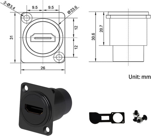 HDMI 4K@60Hz D Panel Mount Connector with Waterproof Cover, Female-to-Female HDMI Coupler Adapter