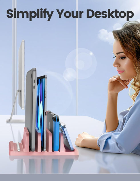 Vaydeer 3-Slot Vertical Laptop Stand, Premium ABS Plastics, 5 in 1 Space-Saving Adjustable Desk Organizer for
