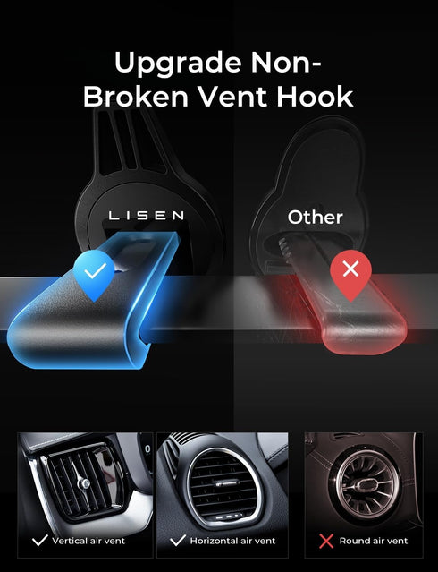 LISEN 2 Pack MagSafe Car Mount, Magnetic Phone Holder for Air Vent, Hands Free Clip for iPhone 15 14 13 Pro