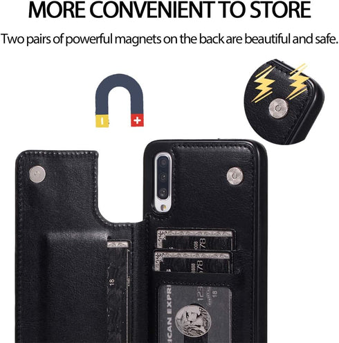 NKECXKJ Wallet Case for Samsung Galaxy A50/A30s/A50s - PU Leather Phone Case with Screen Protector, Card Holder, Black