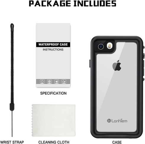 Lanhiem iPhone 8 Plus Case, IP68 Waterproof Dustproof with Built-in Screen Protector, Full Body Cover, Black