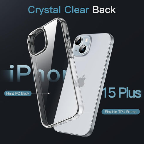 JETech Clear Case for iPhone 15 Plus 6.7-Inch, Shockproof Bumper, Anti-Scratch Non-Yellowing Back Cover.