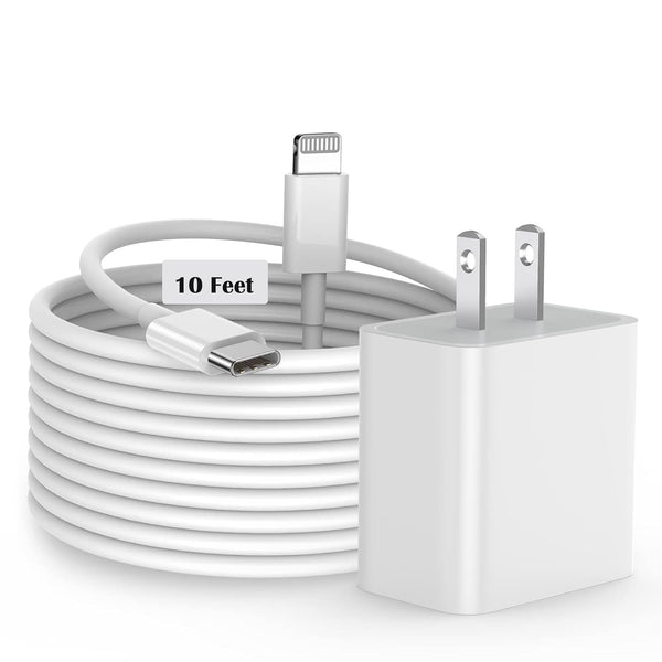 20W MFi Certified USB C Fast Charger with 10FT Type-C to Lightning Cable, compatible with iPhone 14/13/12/11/Xs