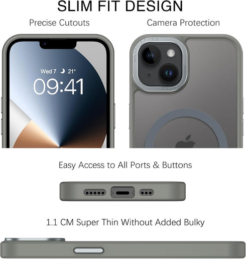 BENTOBEN Magnetic Case for iPhone 13 & 14, Compatible with Magsafe, Slim Shockproof Protective Cover, Gray