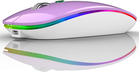 Uiosmuph LED Wireless Mouse, G12 Slim Rechargeable Silent Mouse with USB Receiver and Type C Adapter (Purple)