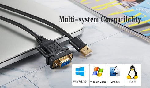 USB to RS232 Serial Adapter with FTDI Chipset, USB 2.0 to Female DB9 Cable for Windows 11,10, 8, 7, Vista, XP, 2000,