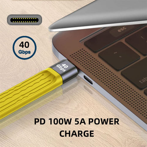 cablecc Yellow USB4 Extension Cable, Slim Flat Male to Female, 40Gbps with 100W Charging and 8K@60Hz USB4.0