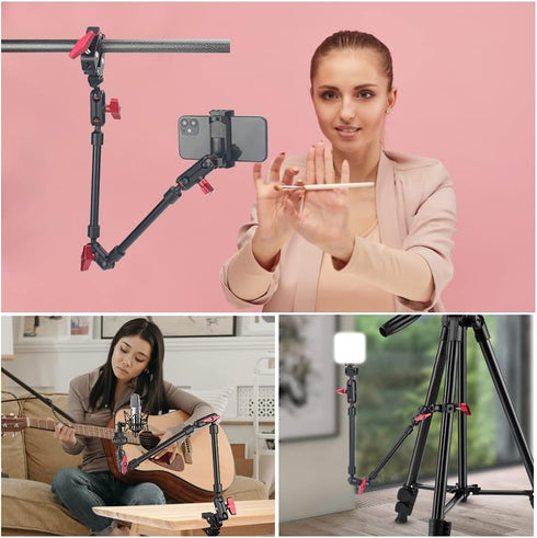 Magic Arm Camera Mount Super Clamp, 22inch Mic Boom Arm with Phone Holder and Screw Adapters