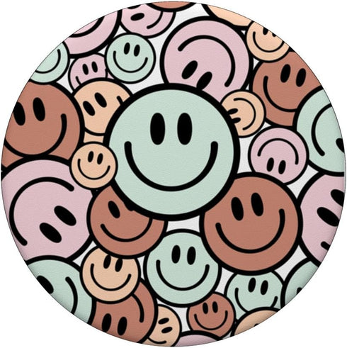 Cute Pink Brown Peach Aqua Smile Face Happy Graphics PopSockets Standard PopGrip