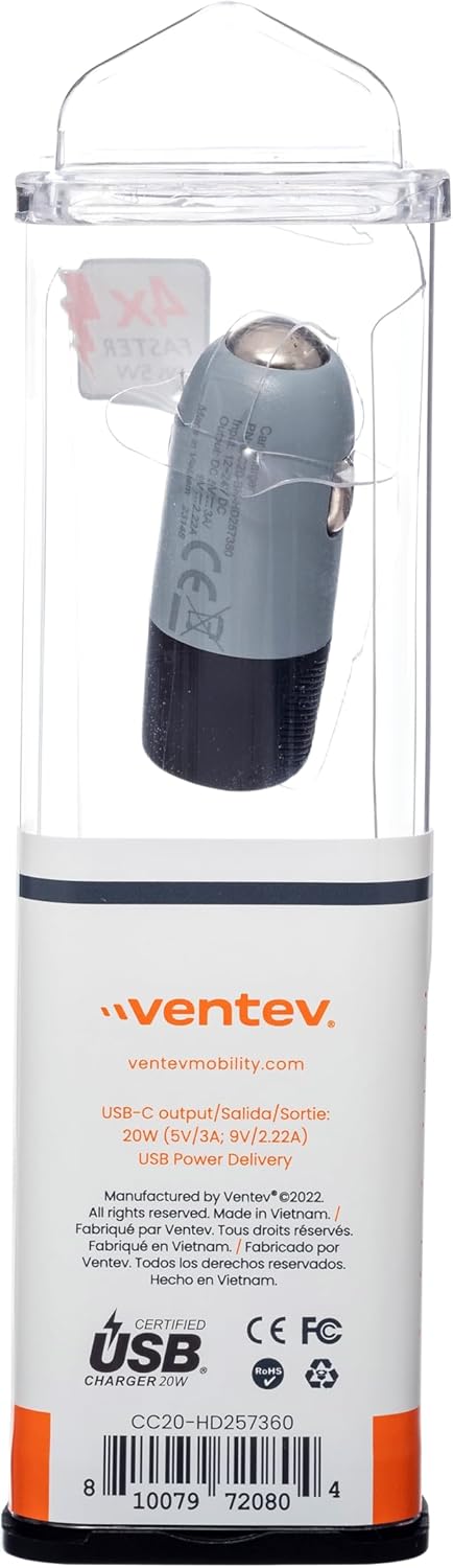 Ventev 20W USB C PD Car Charger, Compatible with Samsung & Apple, Works as iPhone and Android Charger (Dark Gray)