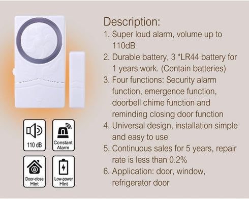 Wireless Home Security Burglar Alarm, Magnetic Sensor Door Window Alarm, Super Loud 110dB, Pack of 4