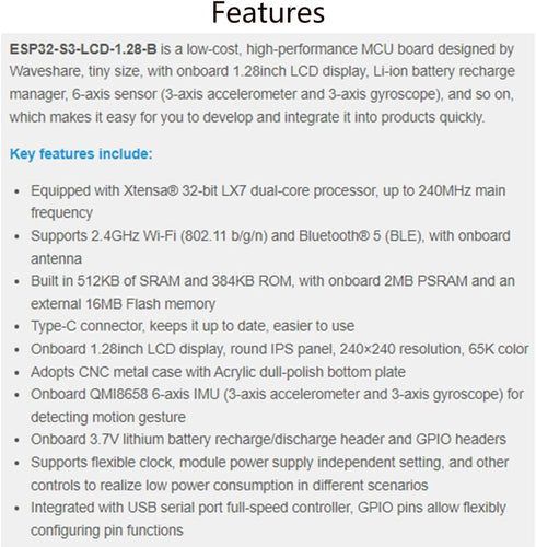 ESP32-S3 Development Board with CNC Metal Case, 1.28inch Round IPS LCD 240x240, 32-bit LX7 Dual-Core, GC9A01, W-i-F-i &