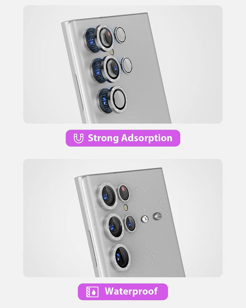for S23 Ultra Camera Lens Protector, Aluminium Alloy Ring 9H Tempered Glass Anti Scratch Cover for Samsung Galaxy
