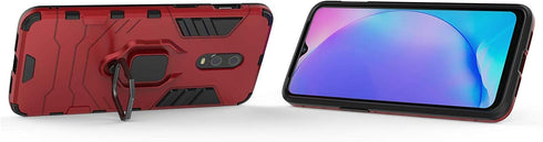 OnePlus 7, OnePlus 6T Case (Red) - Metal Ring Grip Kickstand Shockproof Hard Bumper, Dual Layer Rugged Cover