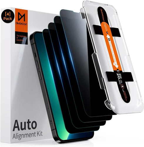 DIMONCOAT 4-PACK Compatible Privacy Screen Protector for iPhone 14/13, 6.1 inch, True 23° Anti-Spy, Military Protection