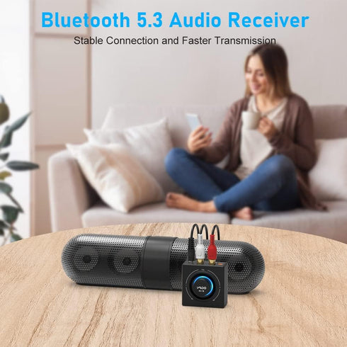 YMOO B06T3 Bluetooth 5.3 Receiver, 100ft RCA Bluetooth Audio Adapter for Home Stereo/Speaker