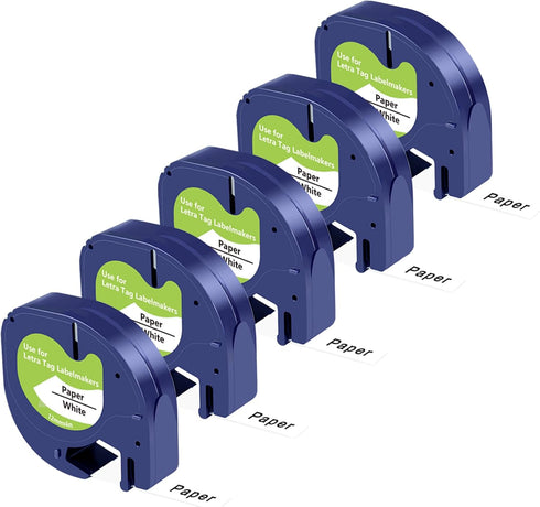 UNOKA Label Tape for Dymo Label Maker Refills, 1/2" x 13ft, White Paper, 5 Pack