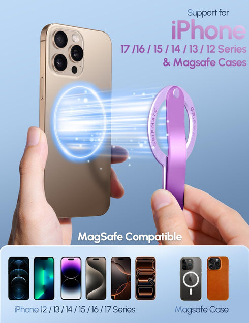 GripMate 17 16/15/14/13/12,Purple for Magsafe Phone Grip for iPhone - Magnetic Phone Ring Holder Detachable for iPhone