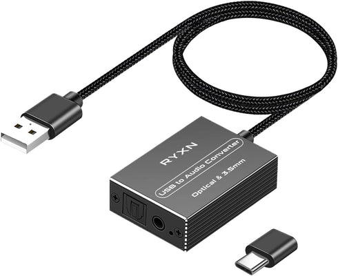 RYXN USB to Optical Spdif Toslink & 3.5mm Audio Adapter Converter, Supports USB-A & USB-C for PS5, PS4, Laptop