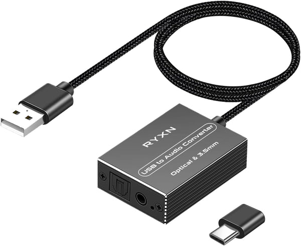 RYXN USB to Optical Spdif Toslink & 3.5mm Audio Adapter Converter, Supports USB-A & USB-C for PS5, PS4, Laptop