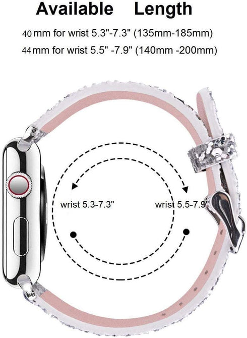 iiteeology Compatible with Apple Watch Band 46mm 45mm 44mm 42mm, Glitter Shiny Bling Leather Band for iWatch Series