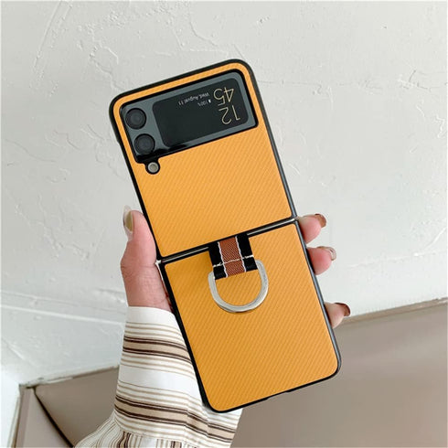 Lunivop Compatible with Samsung Galaxy Z Flip 3 5G Case, Ultra Slim Hard Plastic PU Leather Shockproof - Yellow