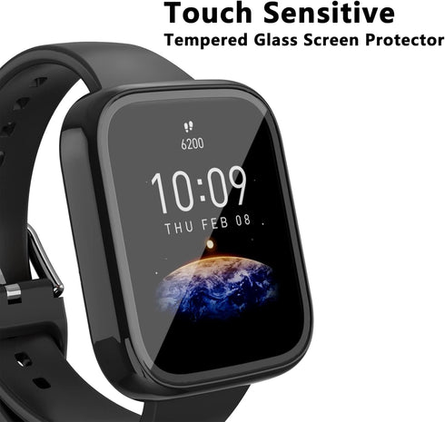 Screen Protector for Amazfit Bip 3/Bip 3 Pro Smartwatch, 2-Pack Hard PC Bumper Full Face Cover Protective Case Accessories for Amazfit Bip 3/Bip 3 Pro Men Women (Black+Black) by Rc-Z