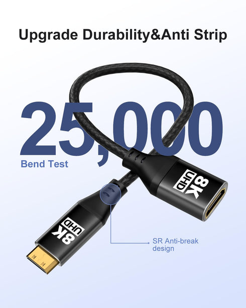 8K 1.5Feet/0.5m, 48Gbps 8K@60Hz, 4K@120Hz Mini HDMI to HDMI Adapter Ultra High Speed Bidirectional Transmission, Female