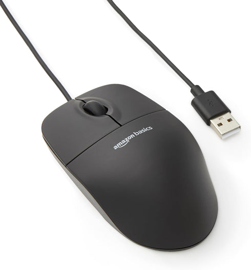Amazon Basics 3-Button USB Wired Mouse with Responsive Tracking, Plug & Play, Compatible with