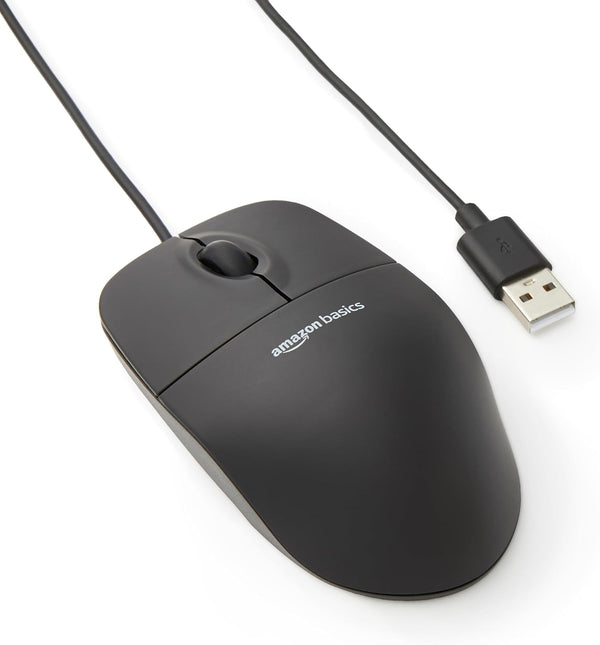 Amazon Basics 3-Button USB Wired Mouse with Responsive Tracking, Plug & Play, Compatible with