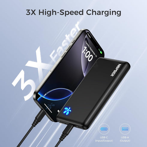 NOPBER 10000mAh 15W 16/15/14 Portable Charger Ultra Slim Power Bank Lightweight Pocket-Sized Design Output for iPhone