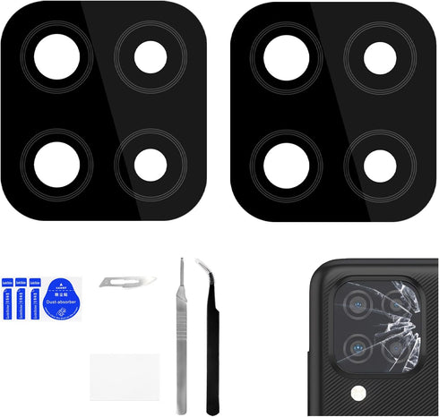 BESJMYT 2 Pack for Samsung Galaxy A12 Rear Camera Lens Replacement Adhesive Back