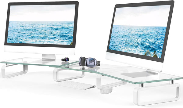 Hemudu Dual Monitor Stand, Desktop Organizer, Monitor Stand Riser for PC, Laptop, Clear HD02T-301