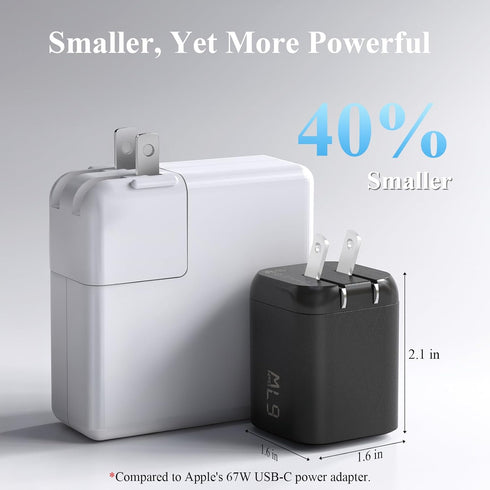 Minthouz 67W 3-Port 17/16/15, S25/S24, 3.9FT GaN Charger, Fast Charging Power Adapter with Type-C & USB-A, for iPhone