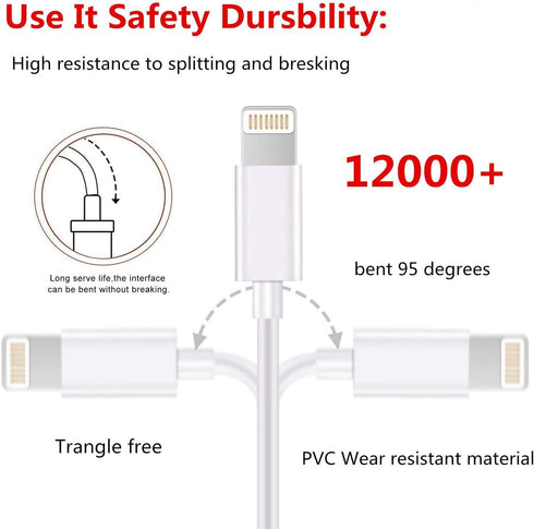 MFi Certified iPhone Charger Cable 5-Pack (3ft/3ft/6ft/6ft/10ft) - Fast USB Charging Cords for iPhone