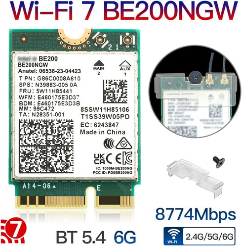 M.2 WiFi 7 Card Key E BE200, Wireless BT5.4 Network Adapter, 2.4G/5G/6GHz, 9.3Gbps for WiFi7/WiFi6E/WiFi6