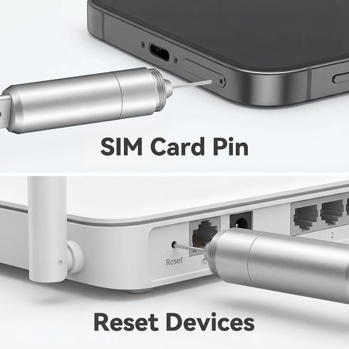 ElevateTech 2 1 Reset SIM Card Removal Tool with Cleaning Brush in Portable Keyring Keychain Pins Needle Opener