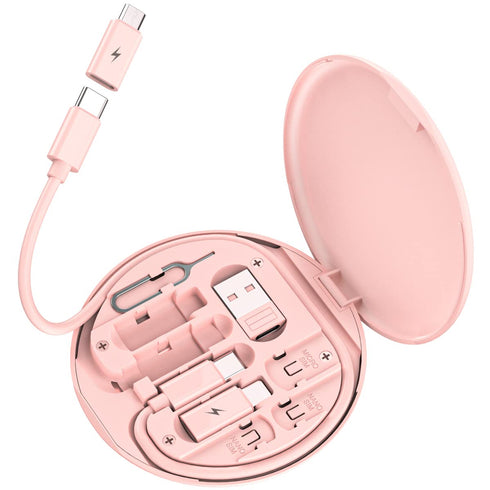 Multi USB Charging Adapter Cable Kit, USB C to Lighting Adapter Box, Data Transfer, Phone Holder (Pink)