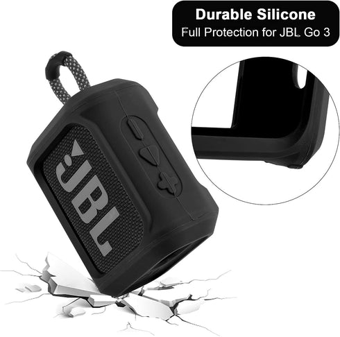 TXesign Silicone Case Cover for JBL Go 3 Portable Speaker with Removable Strap for Bike Golf Cart Travel Carrying Case Protective Sleeve Speaker Cover (Black)