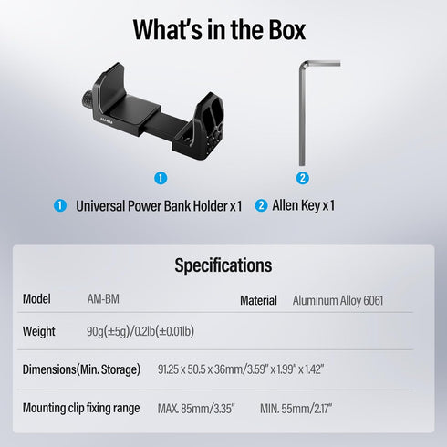 Sirui Universal Power Bank Holder, Aluminum Adjustable Clamp Mount for Camera, AM-BM