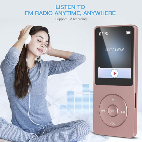 AGPTEK A02S 16GB MP3 70 128GB, Player, Hours Playback Lossless Sound Music Player, Supports up to Rose Gold