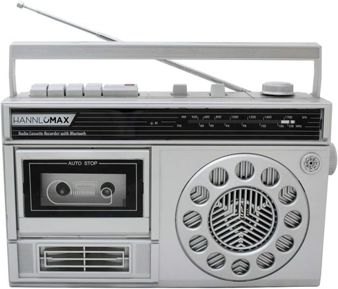 HANNLOMAX HX-601K Portable AM/FM Radio Cassette Recorder with Bluetooth, Records from Built-in Mic or Radio, AC/DC